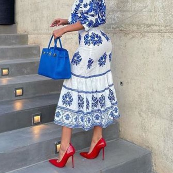 Zara Embroidered Blue and White Midi Skirt - Picture 6 of 16